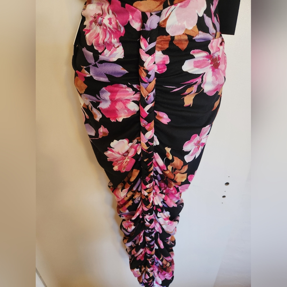 JLUXLABEL Jess Floral Ruched Braided One-Shoulder Midi Dress SzXS  NWT - Picture 10 of 16
